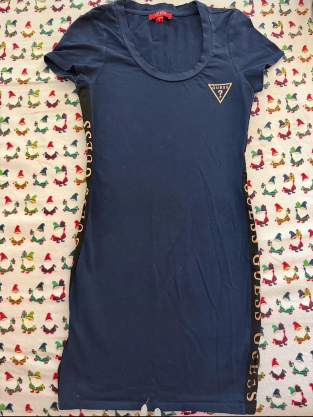 Guess Navy Short Sleeve Mini Dress with Gold Logo Trim